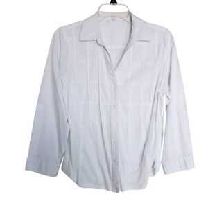 Classic White Women's‎ Button-Up Shirt Pleated Checkered Collared Neckline